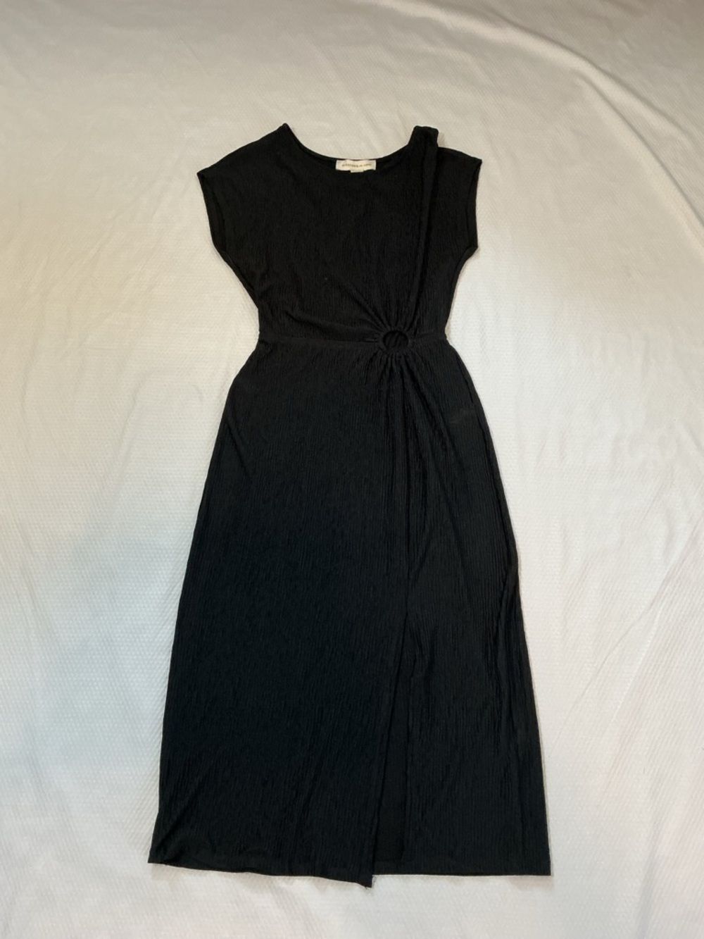 Monteau Black Midi Dress with Side Ring Waist